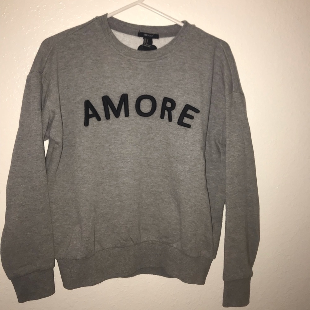 Forever 21 Gray Crew Neck Sweater with Black Lettering